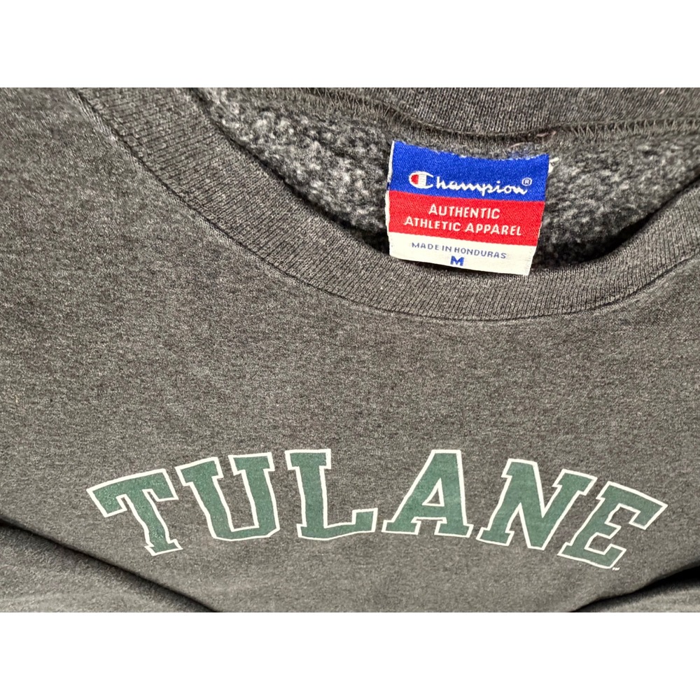 Champion Tulane University Sweatshirt M Gray Green Wave College Crewneck Y2K - Picture 2 of 8